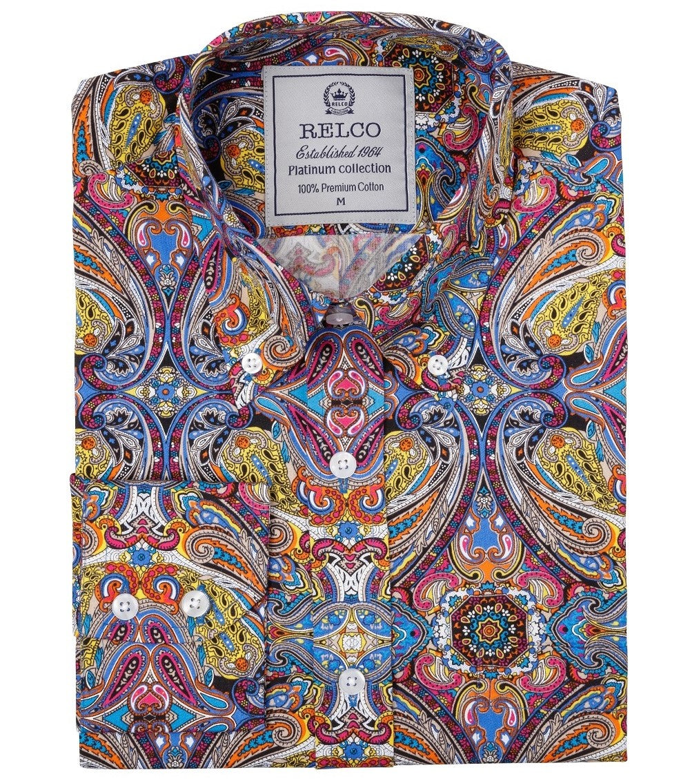 Relco Platinum Collection Satin Finish Paisley Long Sleeve Shirt Multi