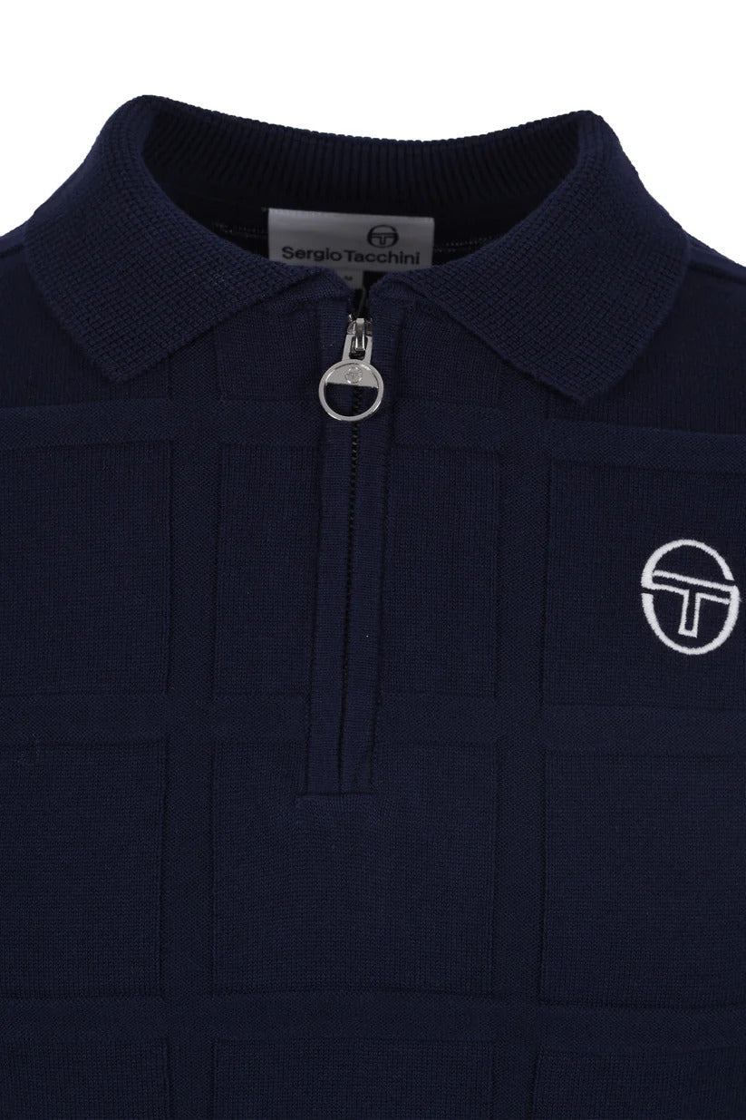 Sergio Tacchini Lorenzo Square Knit 1/4 Zip Polo Navy