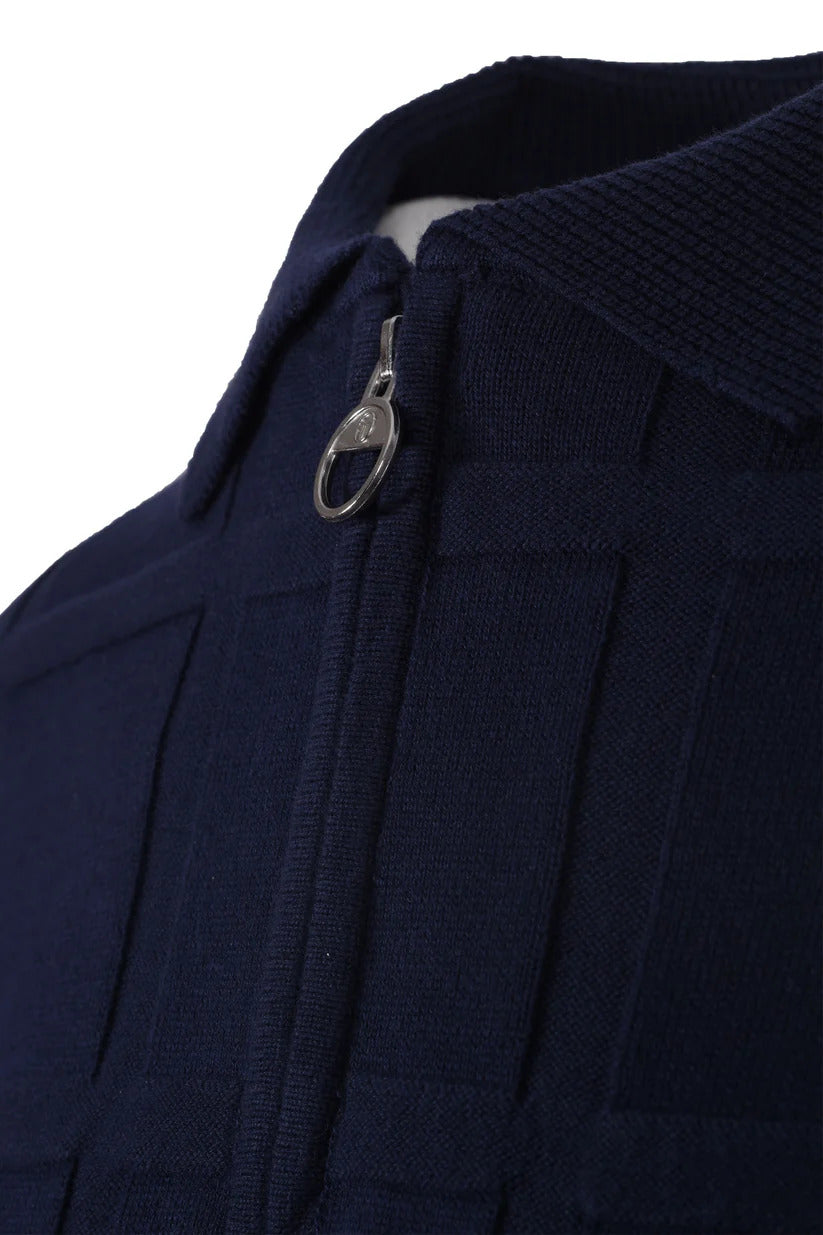 Sergio Tacchini Lorenzo Square Knit 1/4 Zip Polo Navy