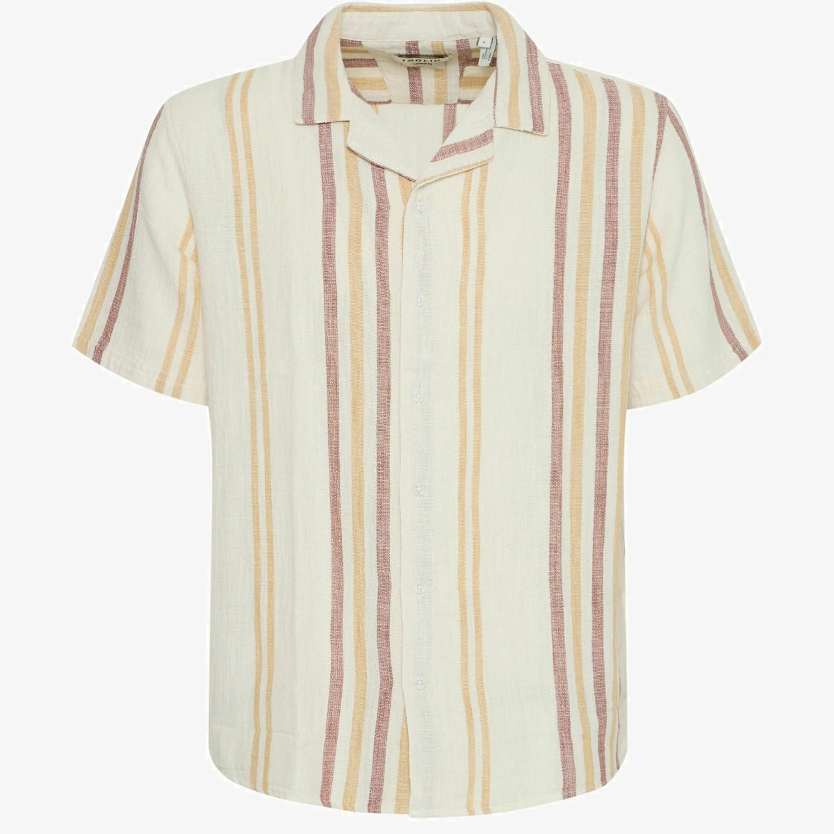 Solid Revere Camp Collar Textured Cotton Stripe Shirt Acorn