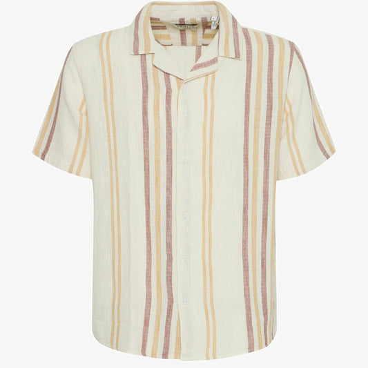 Solid Revere Camp Collar Textured Cotton Stripe Shirt Acorn