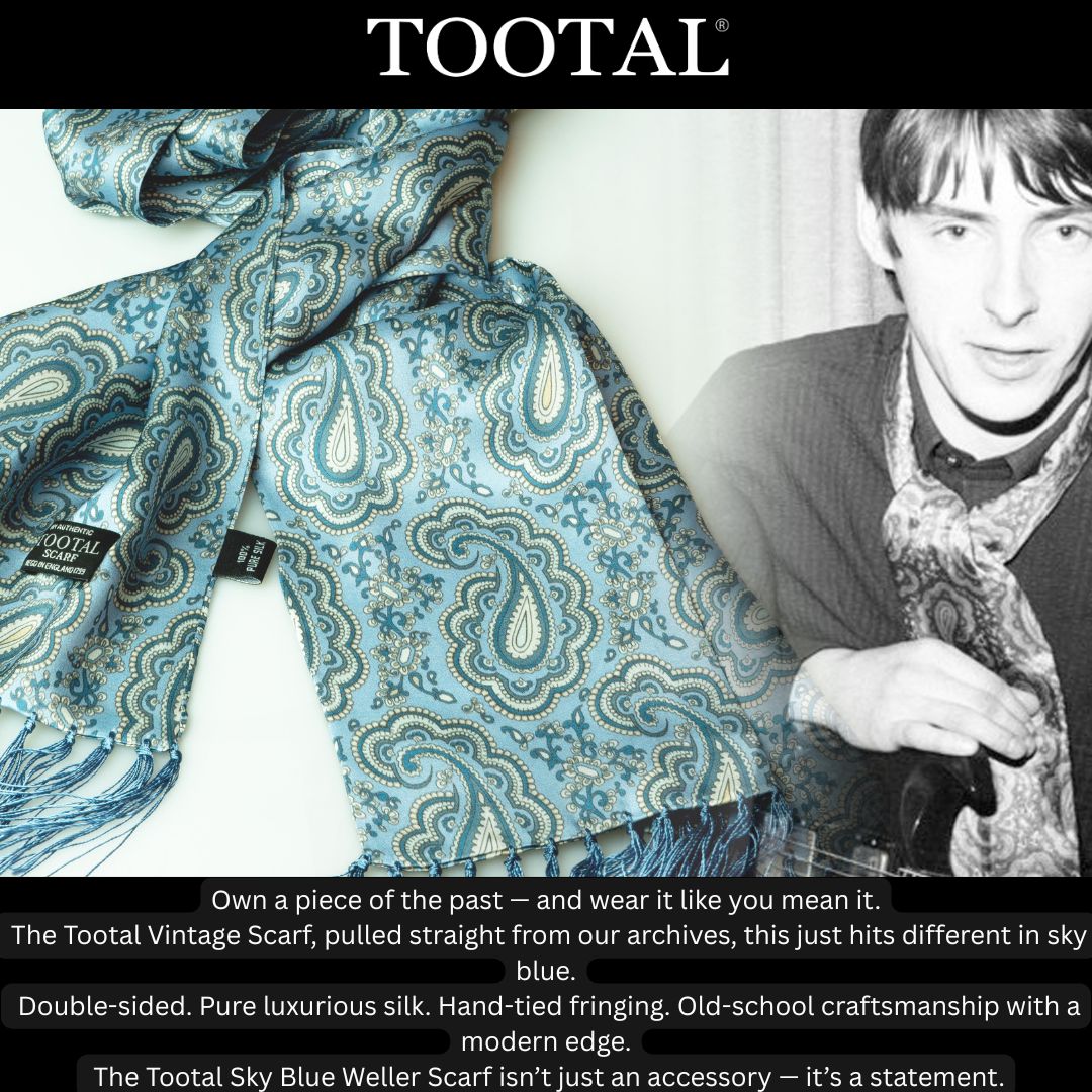 Tootal Mens Printed Silk Scarf "Weller" Paisley Sky Blue