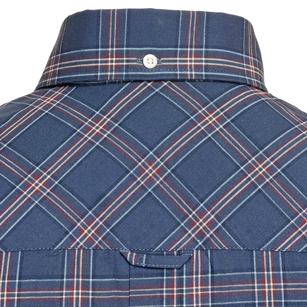 PRE-ORDER: Adaptor Clothing Check Short Sleeve Button Down Shirt Mid Blue