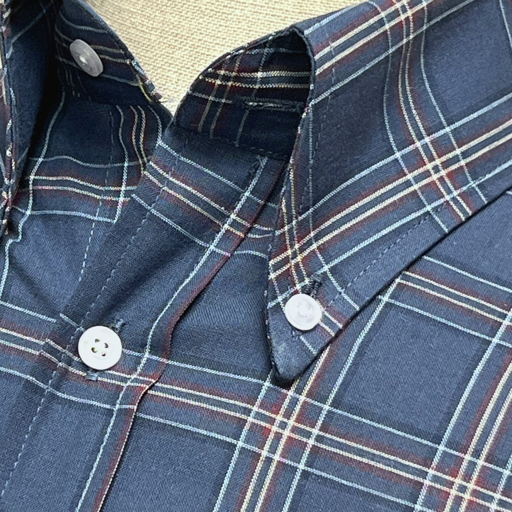 PRE-ORDER: Adaptor Clothing Check Short Sleeve Button Down Shirt Mid Blue