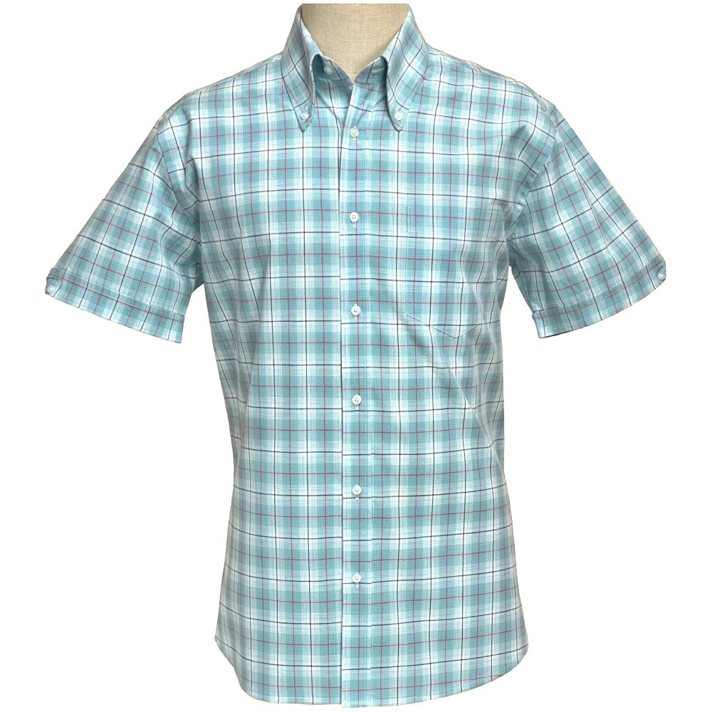 PRE-ORDER: Adaptor Clothing Check Short Sleeve Button Down Shirt Seafoam