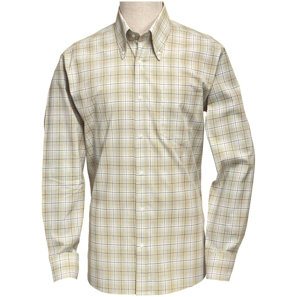 PRE-ORDER: Adaptor Clothing Check Long Sleeve Button Down Shirt Beige
