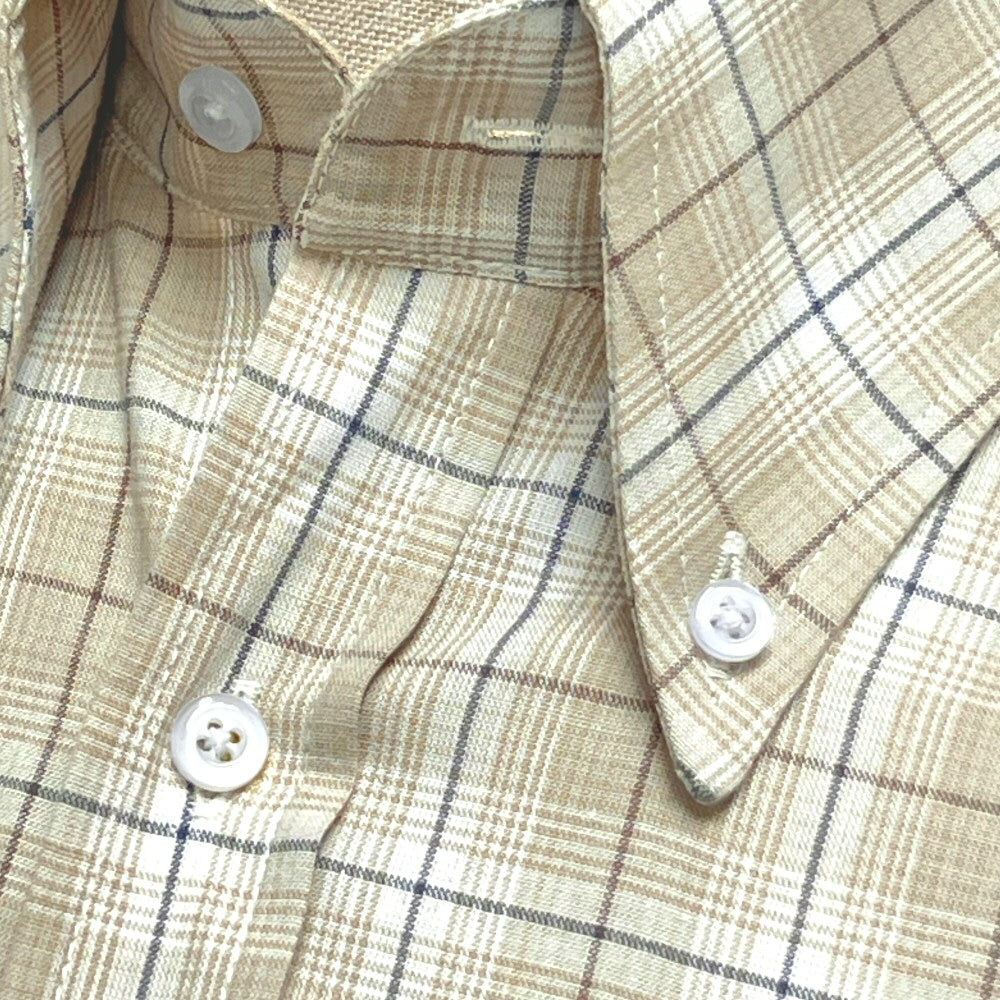 PRE-ORDER: Adaptor Clothing Check Short Sleeve Button Down Shirt Beige