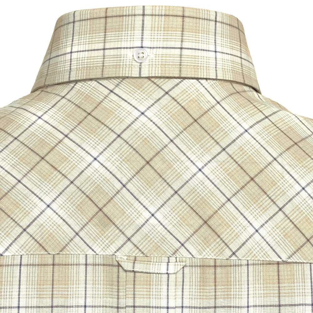 PRE-ORDER: Adaptor Clothing Check Short Sleeve Button Down Shirt Beige