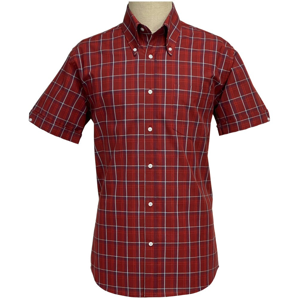PRE-ORDER: Adaptor Clothing Check Short Sleeve Button Down Shirt Oxblood