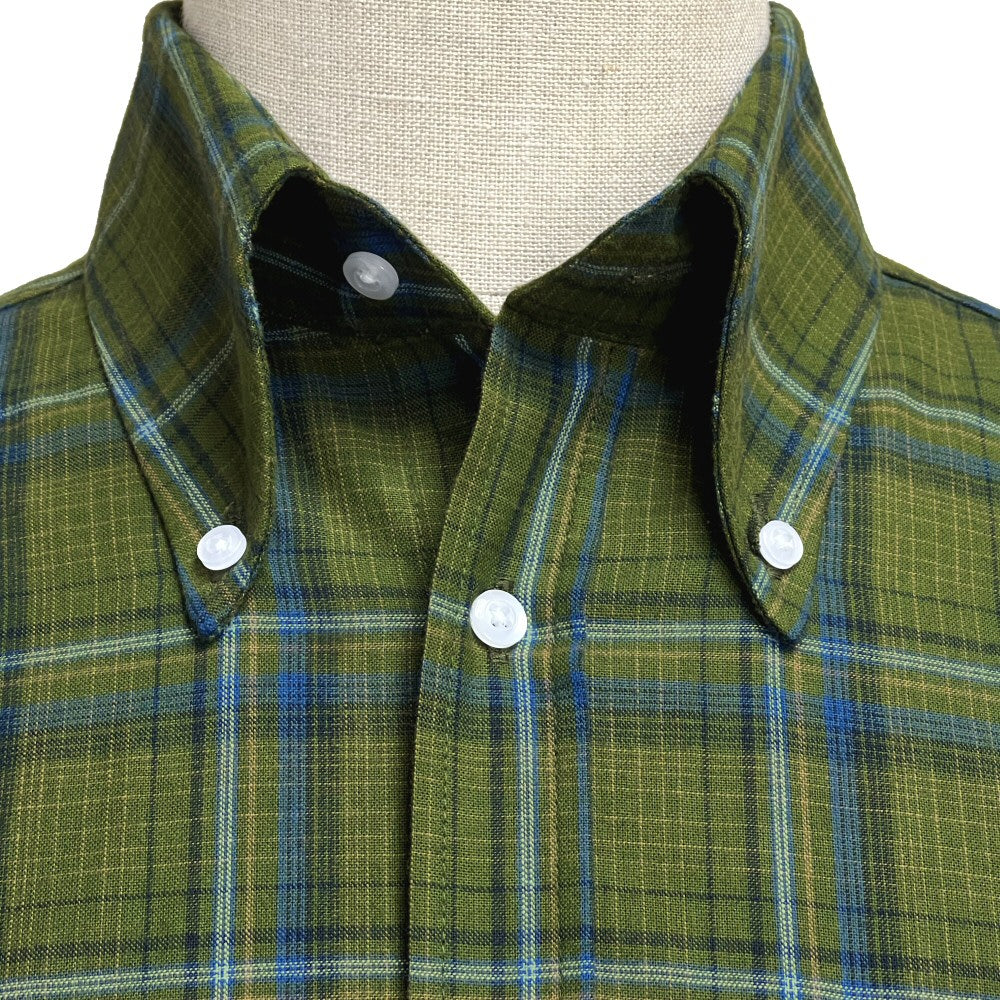 PRE-ORDER: Adaptor Clothing Check Short Sleeve Button Down Shirt Olive