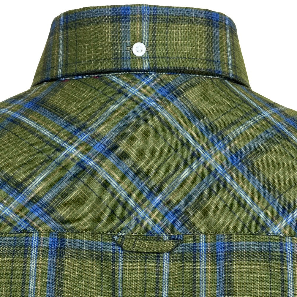 PRE-ORDER: Adaptor Clothing Check Short Sleeve Button Down Shirt Olive