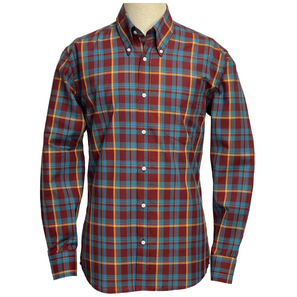 PRE-ORDER: Adaptor Clothing Check Long Sleeve Button Down Shirt Wine