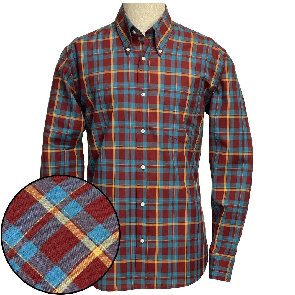 PRE-ORDER: Adaptor Clothing Check Long Sleeve Button Down Shirt Wine