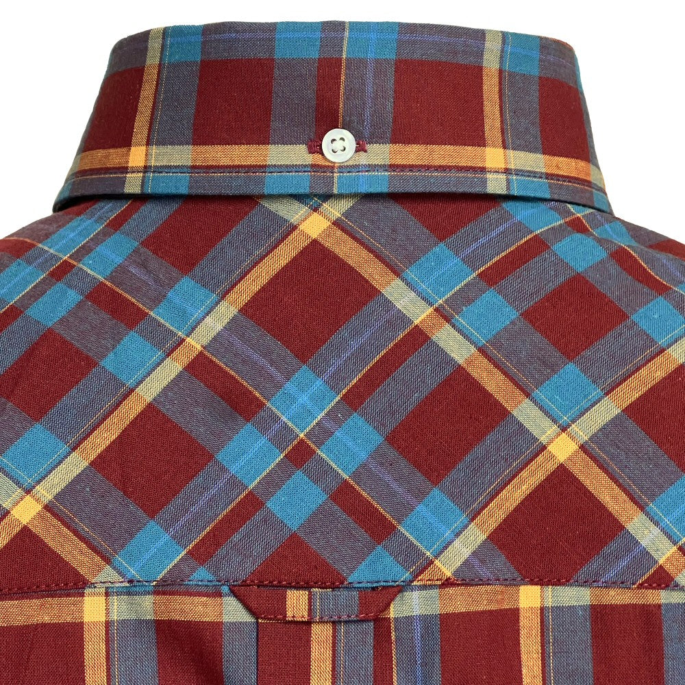 PRE-ORDER: Adaptor Clothing Check Short Sleeve Button Down Shirt Wine