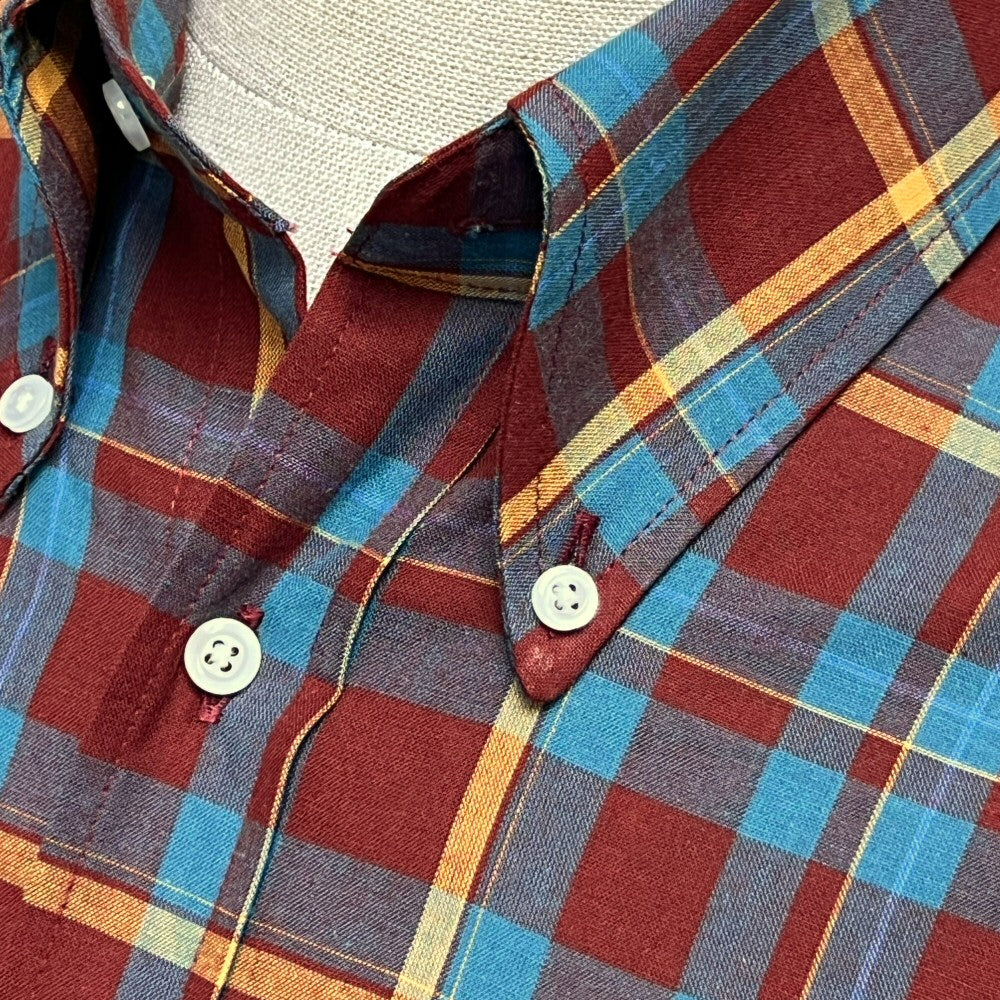 PRE-ORDER: Adaptor Clothing Check Short Sleeve Button Down Shirt Wine