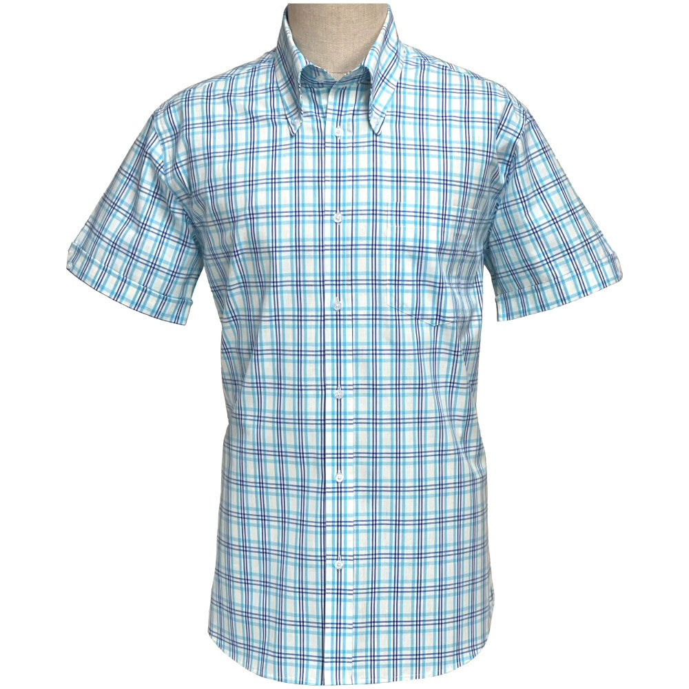 PRE-ORDER: Adaptor Clothing Check Short Sleeve Button Down Shirt Turquoise