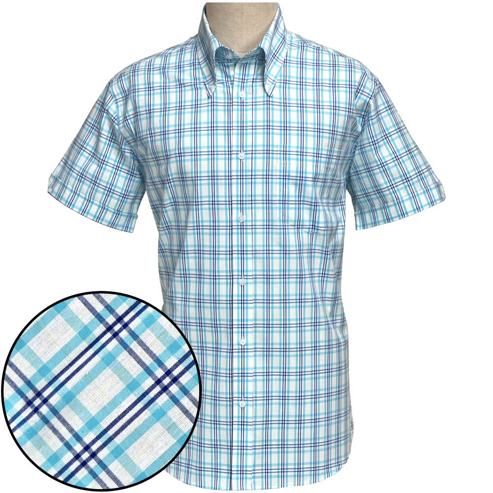 PRE-ORDER: Adaptor Clothing Check Short Sleeve Button Down Shirt Turquoise