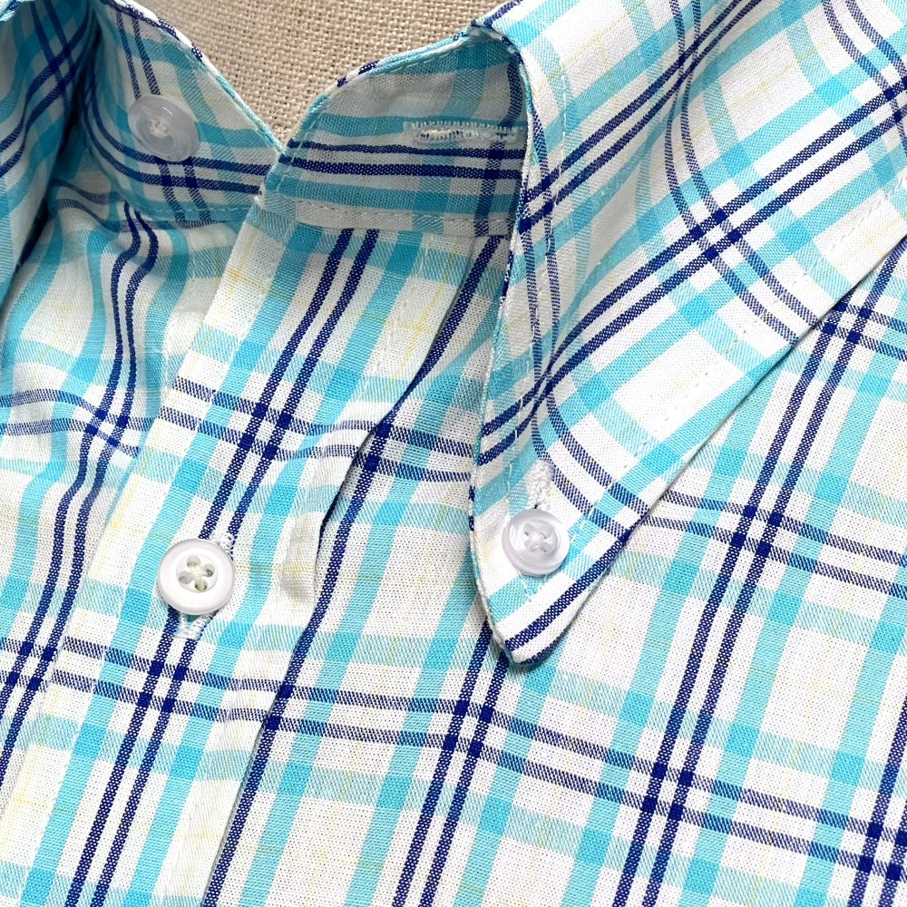 PRE-ORDER: Adaptor Clothing Check Short Sleeve Button Down Shirt Turquoise