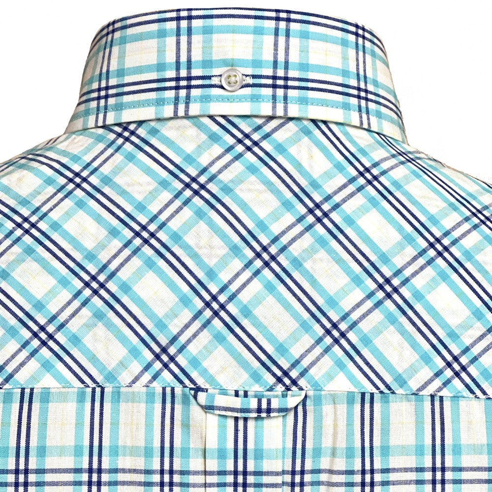 PRE-ORDER: Adaptor Clothing Check Short Sleeve Button Down Shirt Turquoise