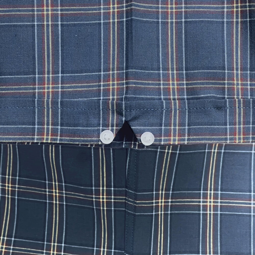 PRE-ORDER: Adaptor Clothing Check Short Sleeve Button Down Shirt Mid Blue