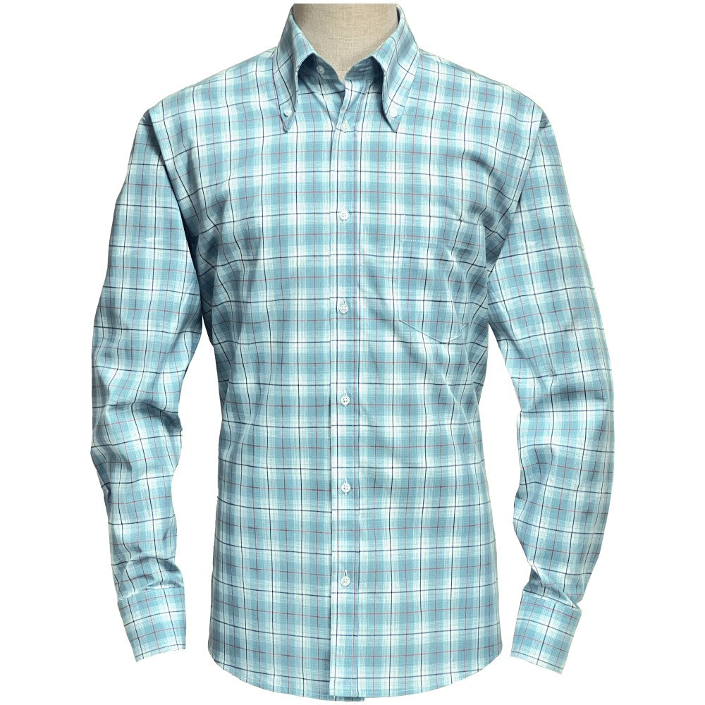 PRE-ORDER: Adaptor Clothing Check Long Sleeve Button Down Shirt Seafoam
