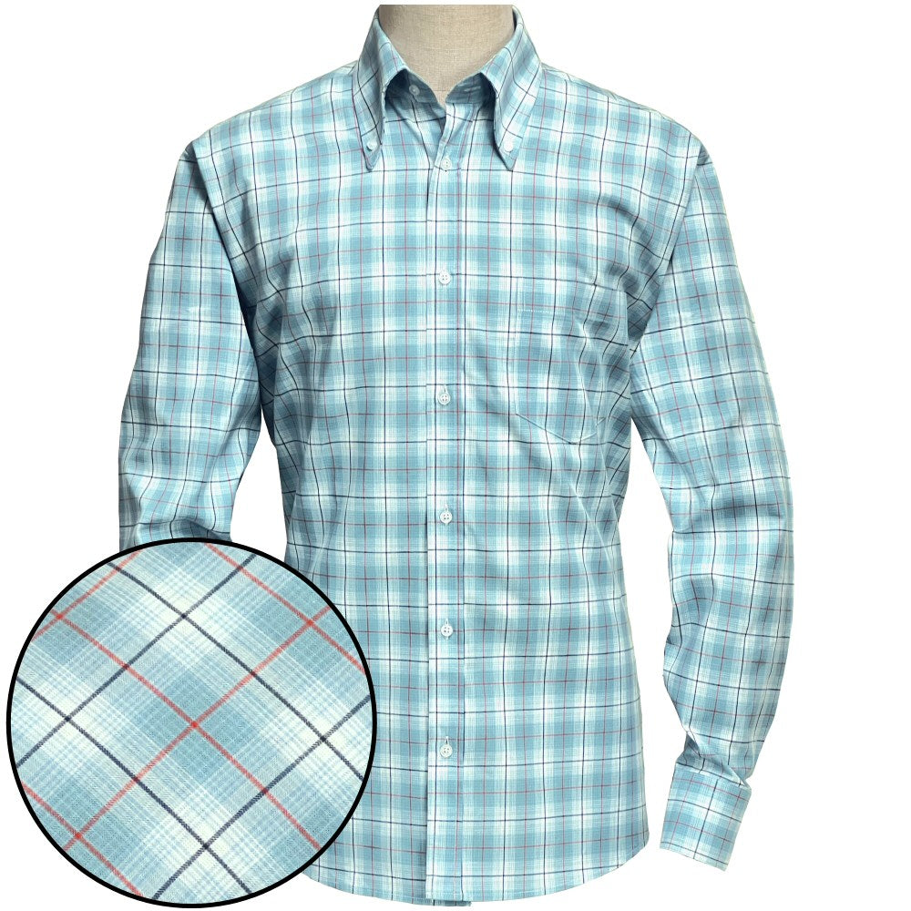 PRE-ORDER: Adaptor Clothing Check Long Sleeve Button Down Shirt Seafoam