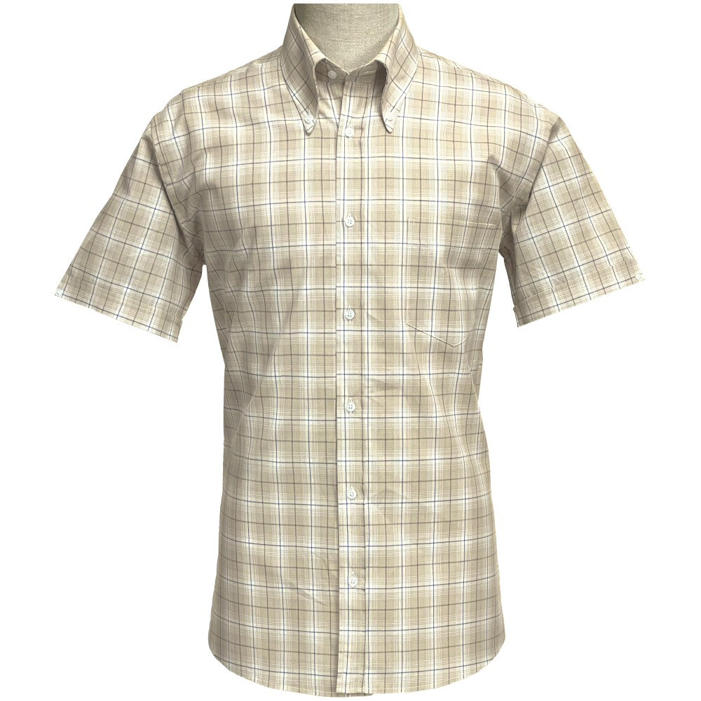 PRE-ORDER: Adaptor Clothing Check Short Sleeve Button Down Shirt Beige