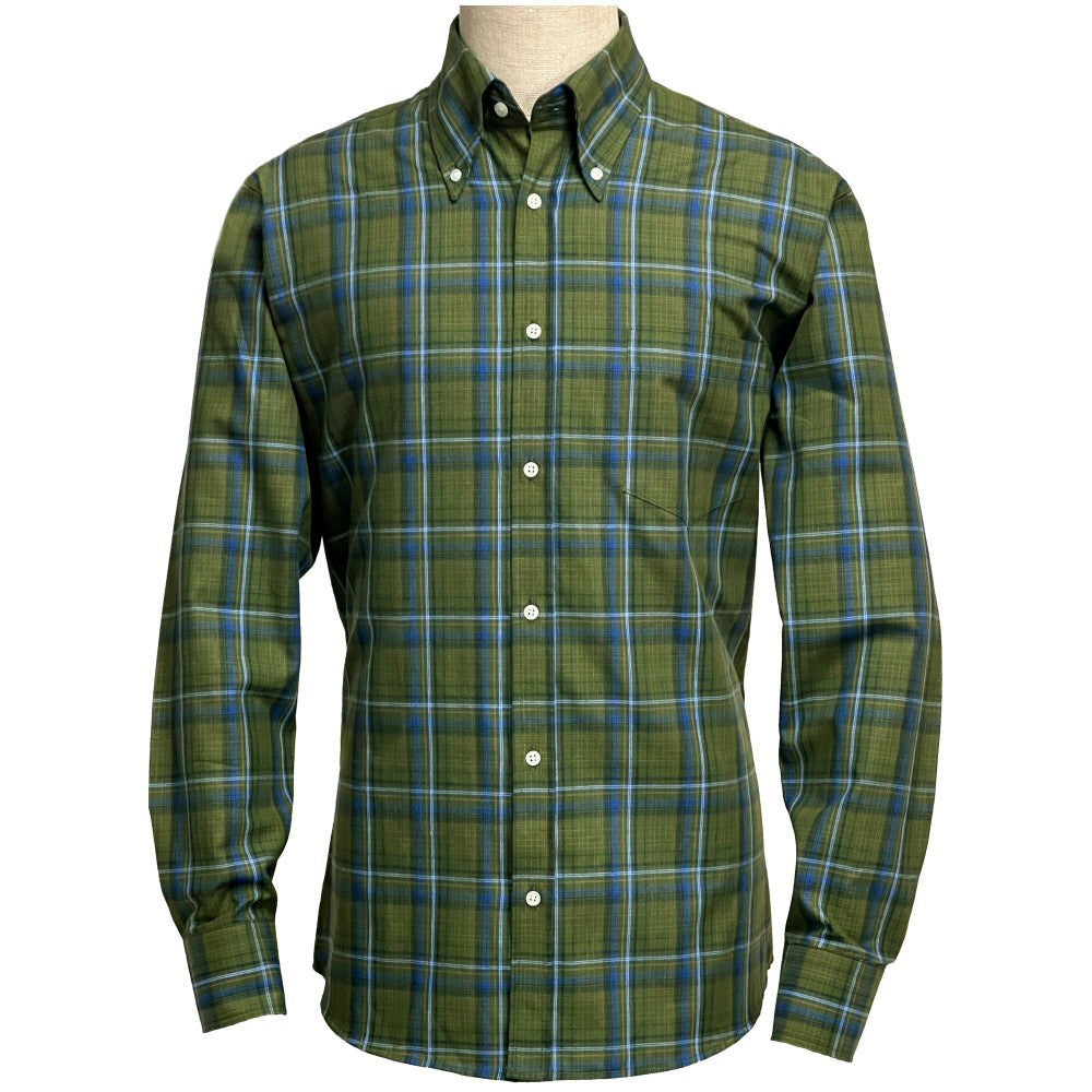 PRE-ORDER: Adaptor Clothing Check Long Sleeve Button Down Shirt Olive