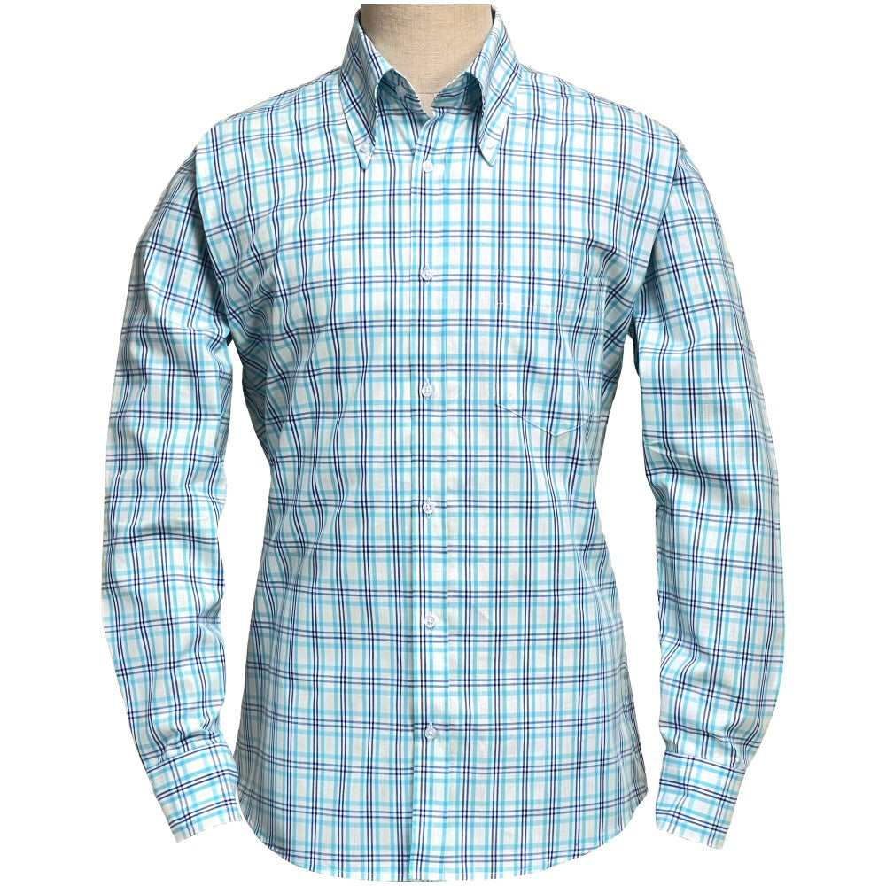PRE-ORDER: Adaptor Clothing Check Long Sleeve Button Down Shirt Turquoise