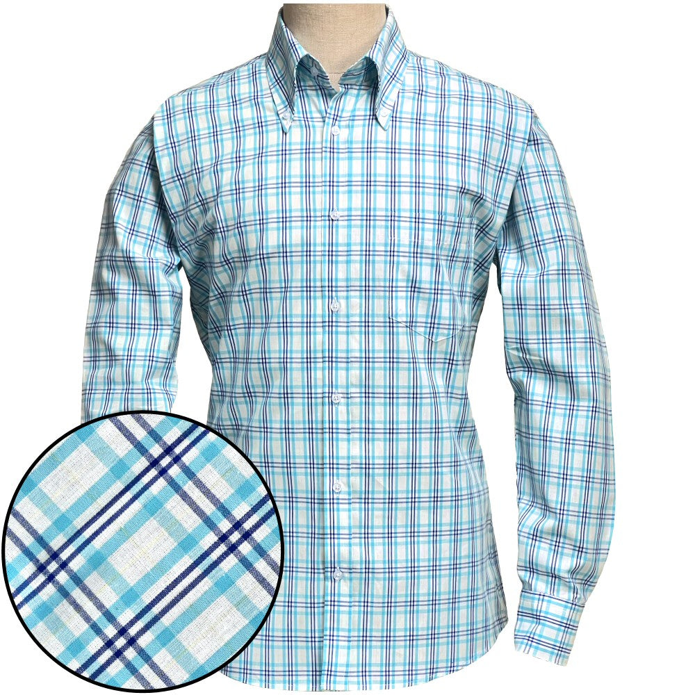 PRE-ORDER: Adaptor Clothing Check Long Sleeve Button Down Shirt Turquoise