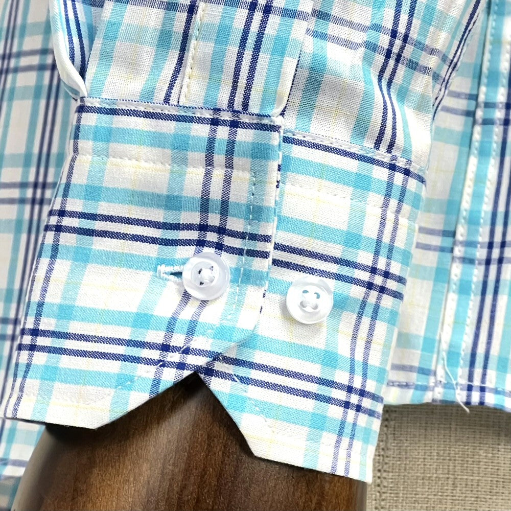 PRE-ORDER: Adaptor Clothing Check Long Sleeve Button Down Shirt Turquoise