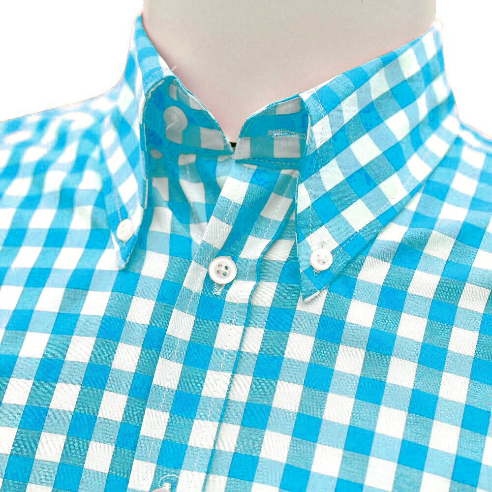Adaptor Clothing Gingham Short Sleeve Button Down Shirt Aqua