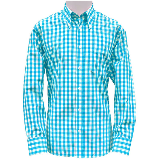 Adaptor Clothing Gingham Long Sleeve Button Down Shirt Aqua