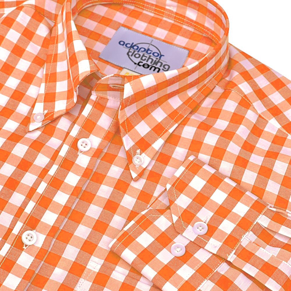 Adaptor Clothing Gingham Long Sleeve Button Down Shirt Orange