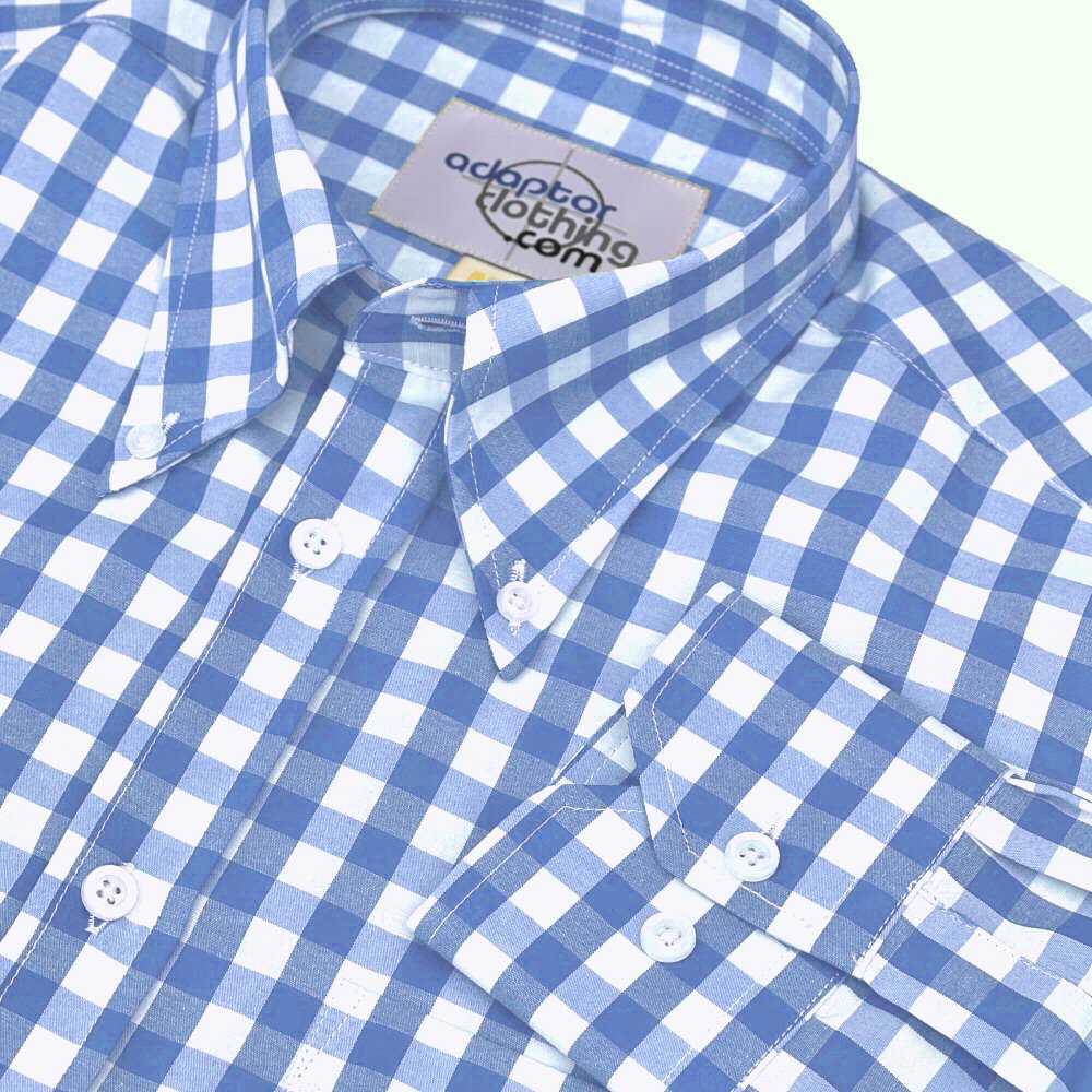 Adaptor Clothing Gingham Long Sleeve Button Down Shirt Sky