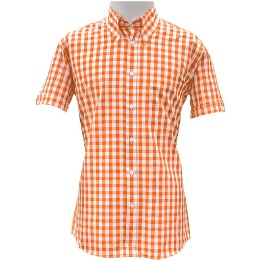 Adaptor Clothing Gingham Short Sleeve Button Down Shirt Orange