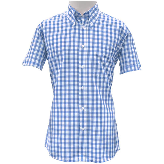 Adaptor Clothing Gingham Short Sleeve Button Down Shirt Sky