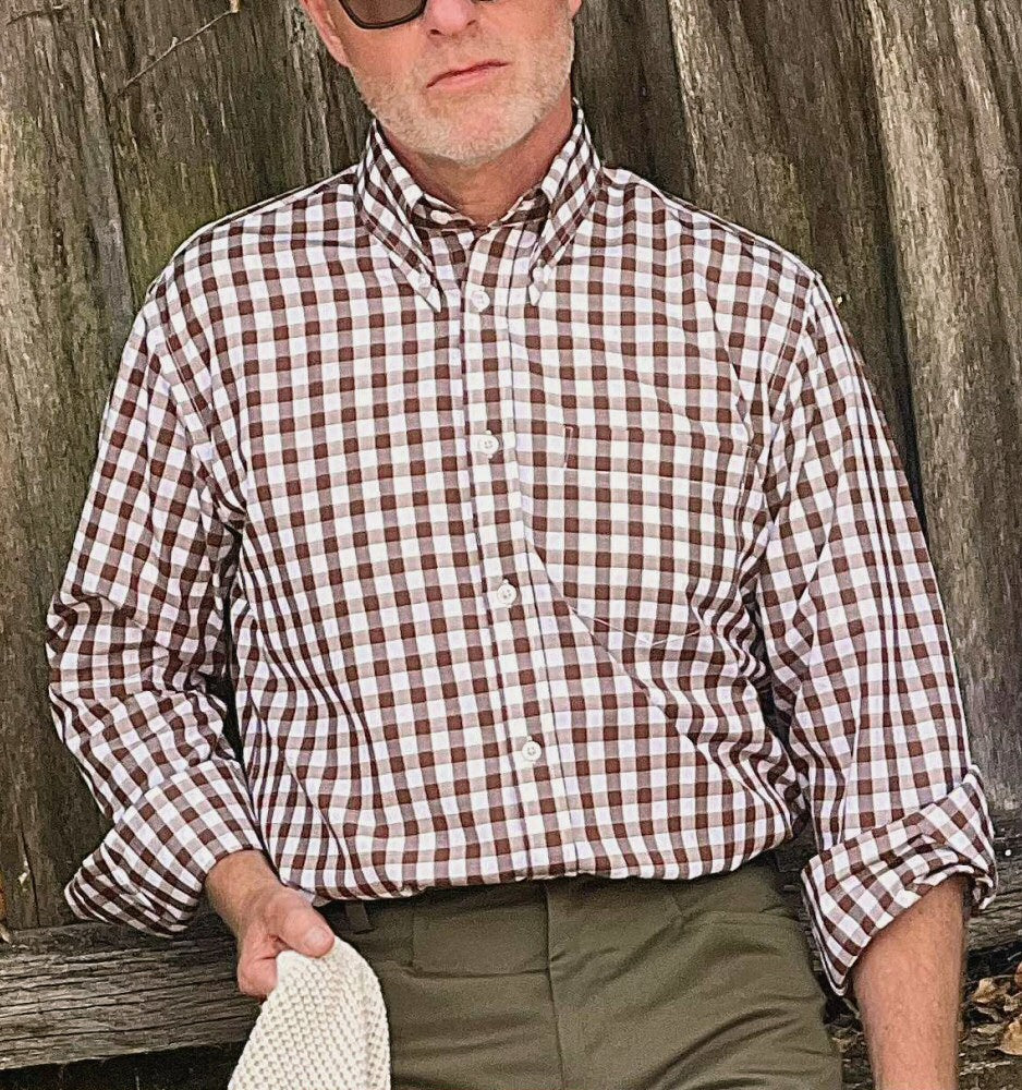 Adaptor Clothing Gingham Long Sleeve Button Down Shirt Brown
