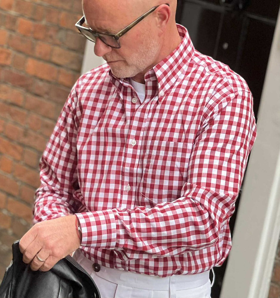 Adaptor Clothing Gingham Long Sleeve Button Down Shirt Wine