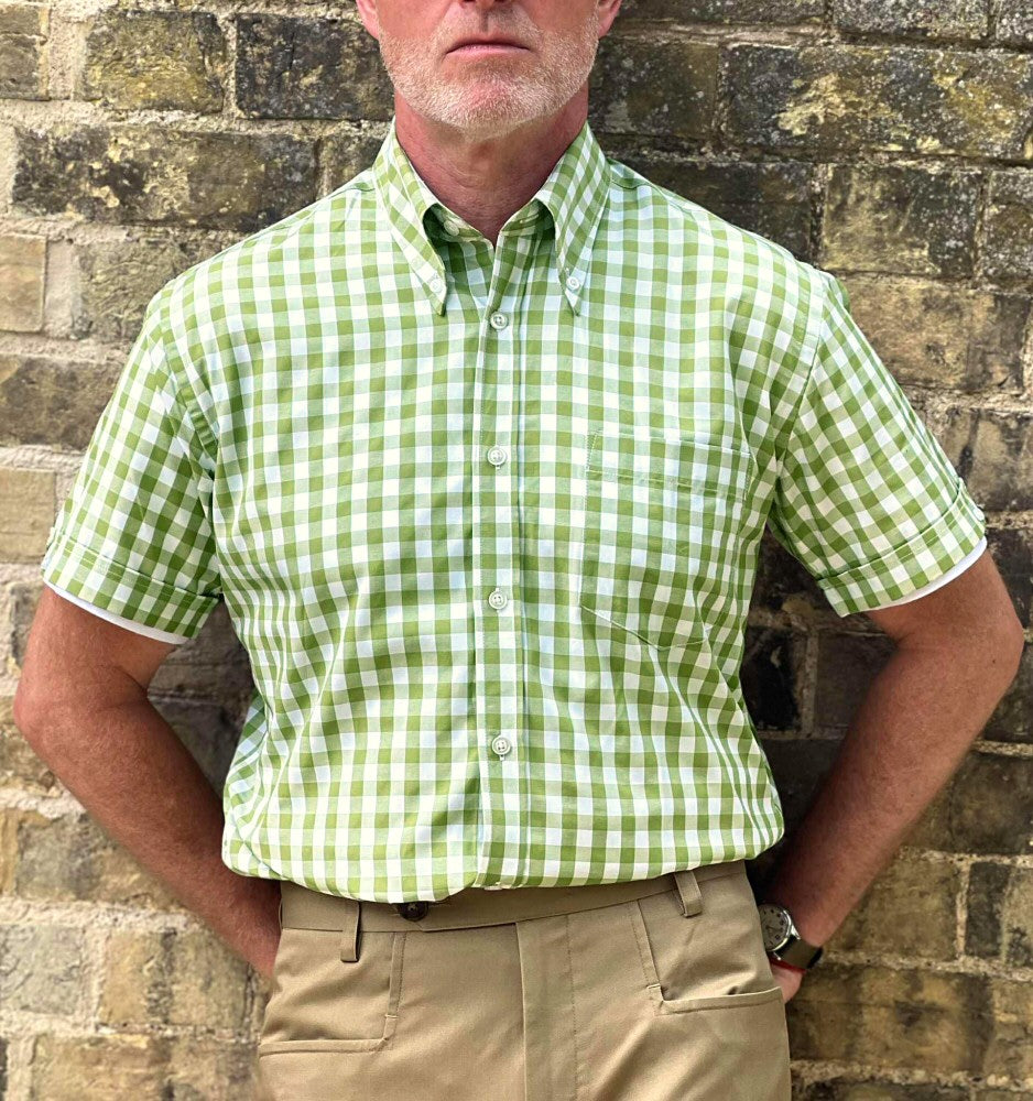 Adaptor Clothing Gingham Short Sleeve Button Down Shirt Moss