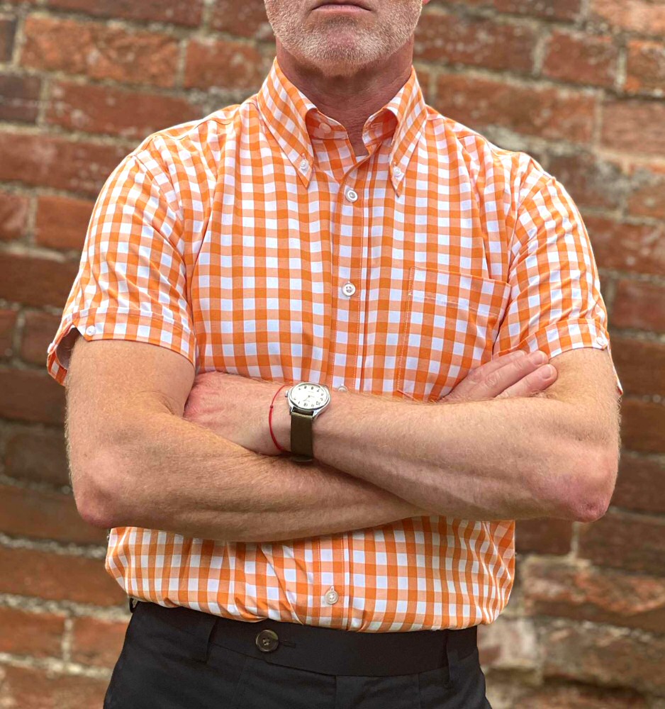 Adaptor Clothing Gingham Short Sleeve Button Down Shirt Orange