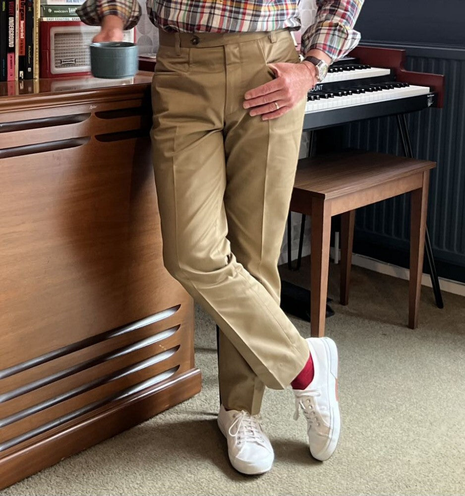 Adaptor Clothing Cotton Frogmouth Pocket Slim Trouser Sand