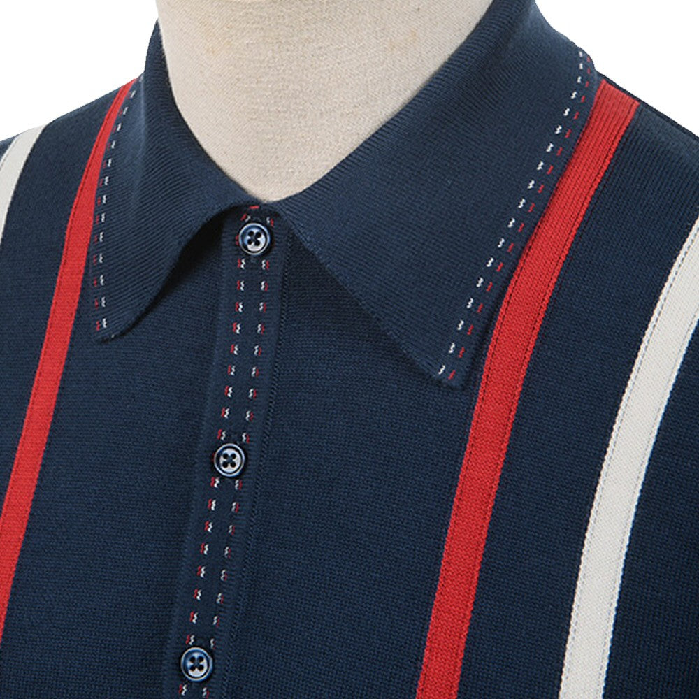Art Gallery Ed Triple Side Stripe Fine Gauge Knit Polo Navy