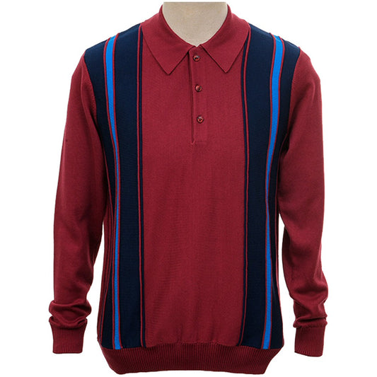 Art Gallery Holmes Contrast Stripe Fine Gauge Knit Polo Wine