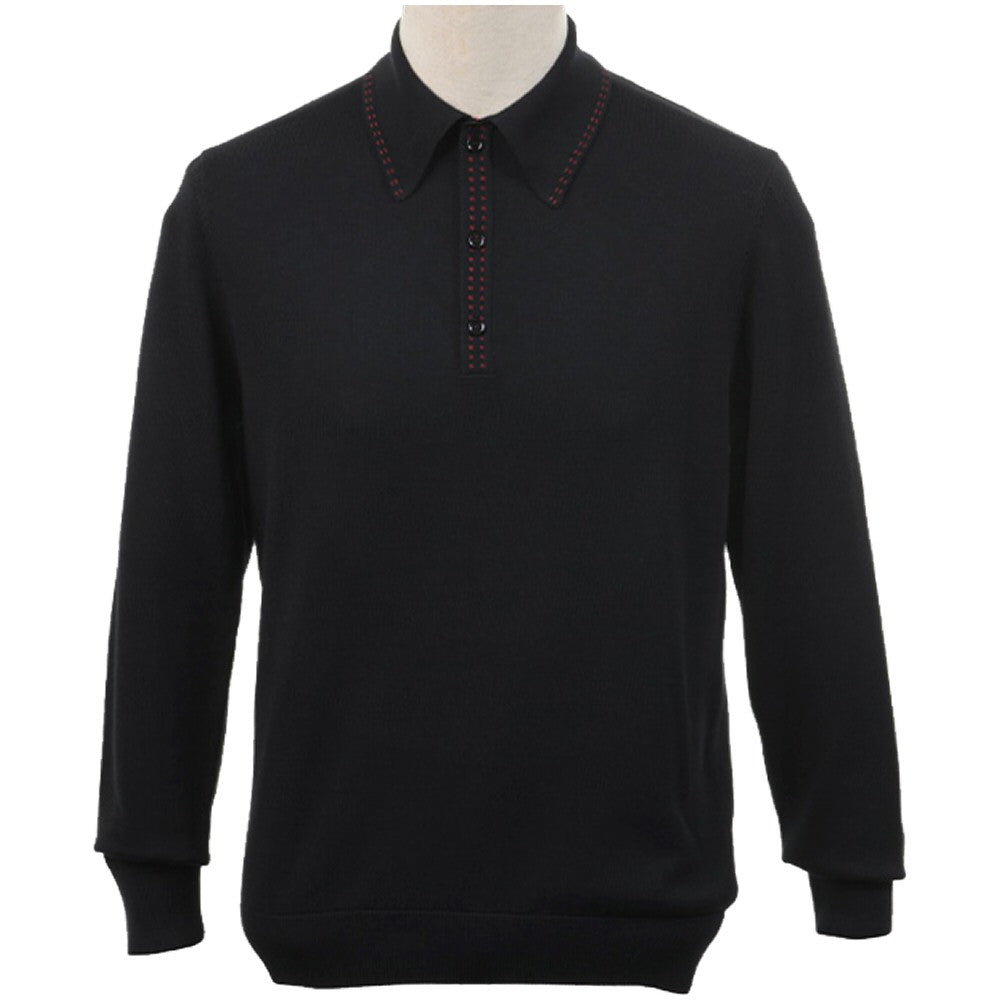 Art Gallery Lewis Double Stitch Tipped Knit Polo Black