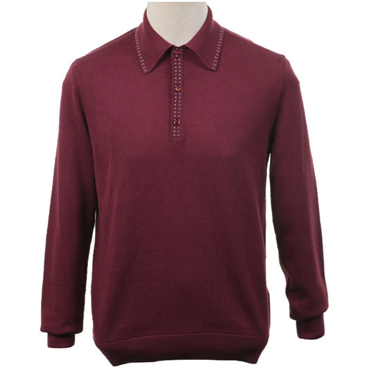 Art Gallery Lewis Double Stitch Tipped Knit Polo Wine