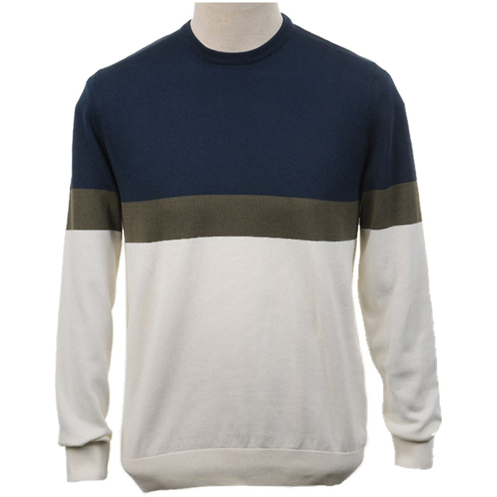 Art Gallery Ski Contrast Bold Stripe Crew Neck Jumper Navy