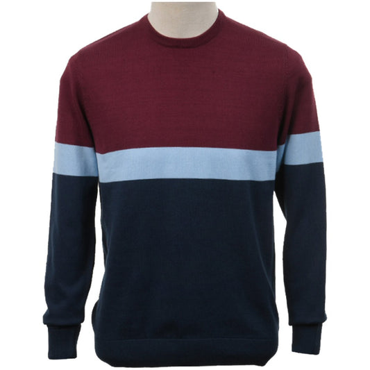 Art Gallery Ski Contrast Bold Stripe Crew Neck Jumper Wine