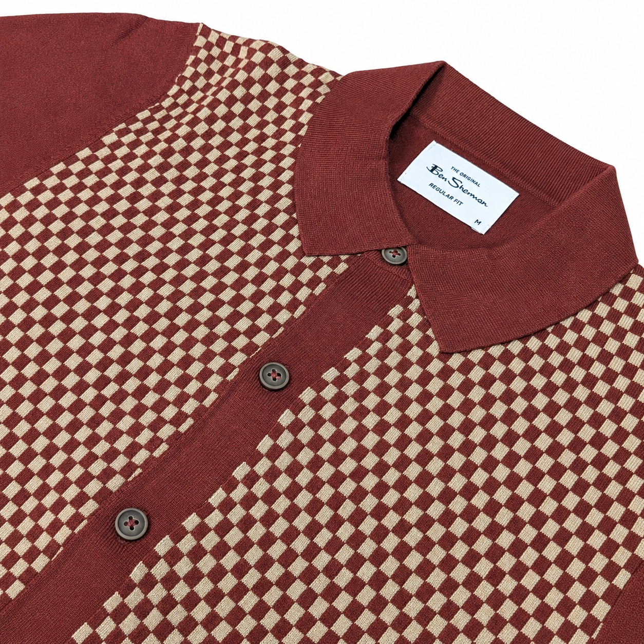 Ben Sherman Checker Knit Button Thru Cardigan Brick