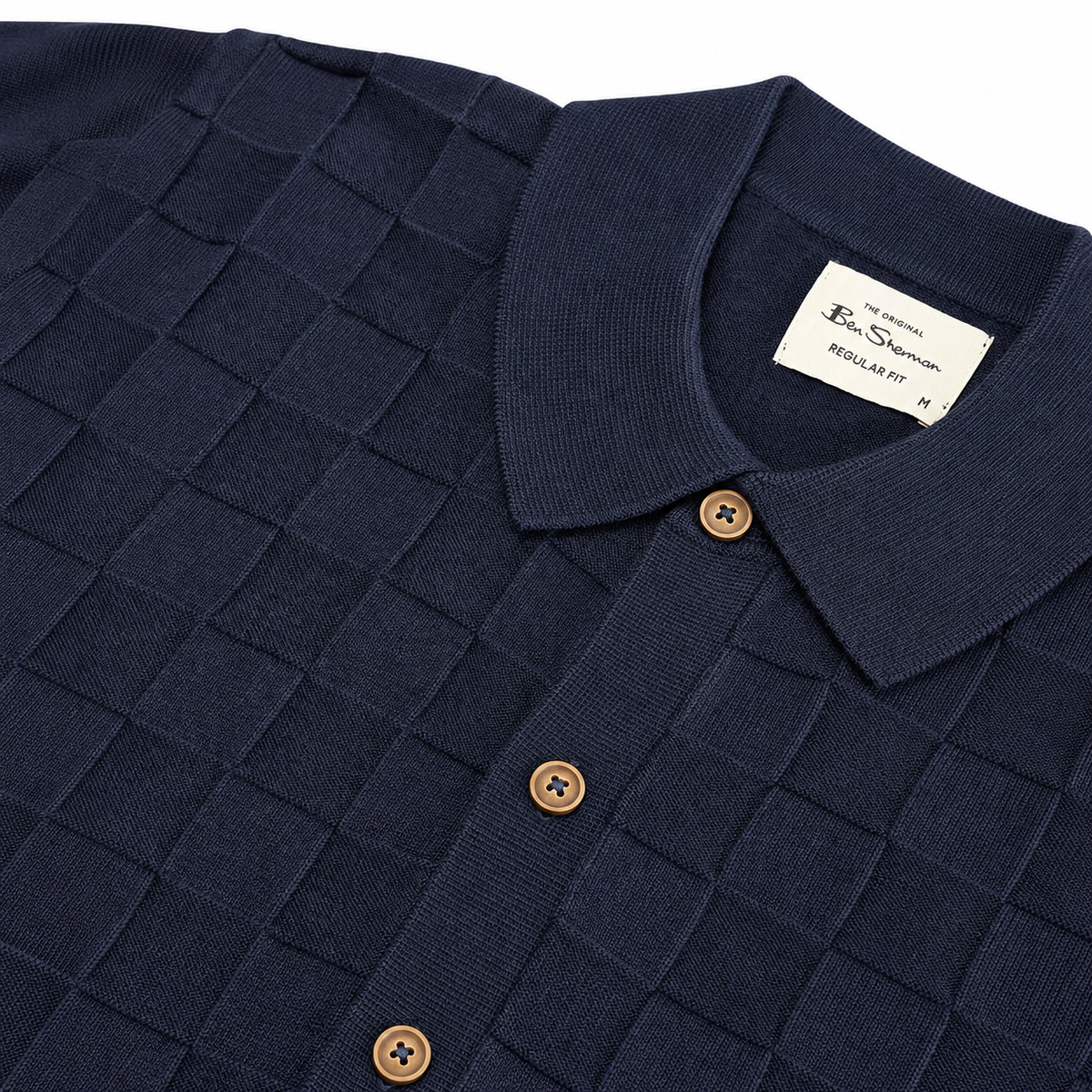Ben Sherman Enlarged Checkerboard Knit Cardigan Navy
